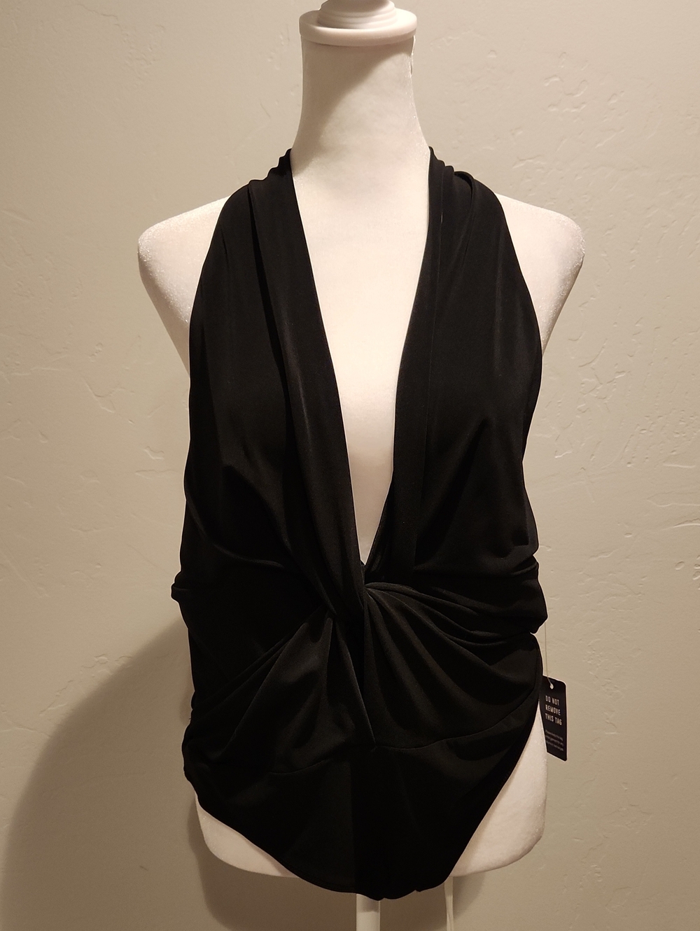 NWT- Express Black Twist-Front Halter Bodysuit- SIZE LARGE
